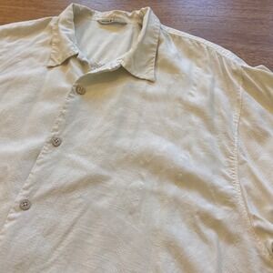Tommy Bahama Mens XL 100% Silk Cream Tropical Jacquard Short Sleeve Camp Shirt